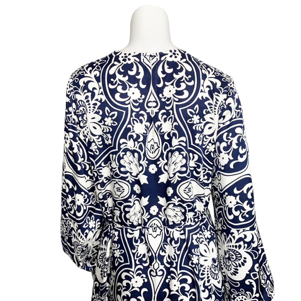 BODEN Silk Blend Ornate Garden Long Sleeve Column Dress in Navy - Picture 7 of 12